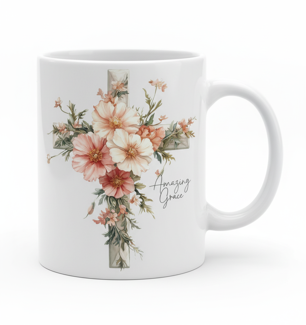 Pink Flowered Cross - UVDTF Decal for cups/hard surfaces sticker