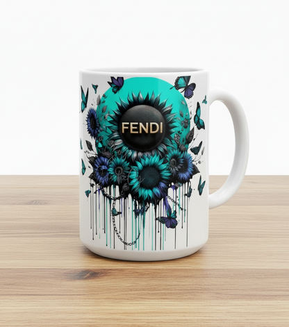 Fendi Teal Flowers - UVDTF Decal for cups/hard surfaces sticker