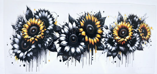 Envoltura UVDTF con girasoles blancos y amarillos