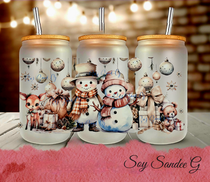Beige Snowman Couple - UVDTF Wrap for cups/hard surfaces sticker