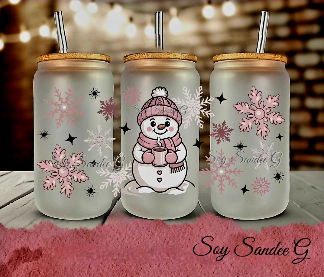 Pink Snowman - UVDTF Wrap for cups/hard surfaces sticker