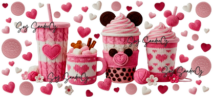 Pink Embroidered Cups- UVDTF Wrap for cups/hard surfaces sticker