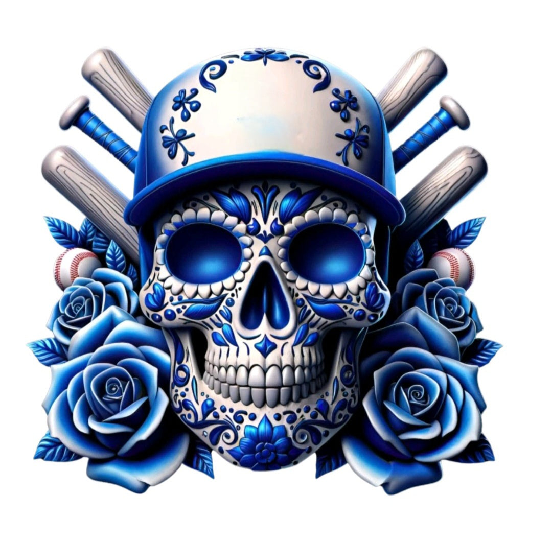 LA White with Blue Roses Skull - UVDTF Decal for cups/hard surfaces sticker