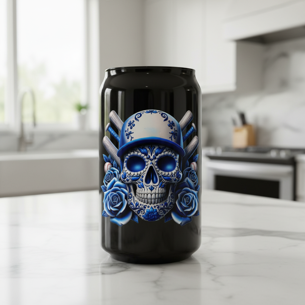 LA White with Blue Roses Skull - UVDTF Decal for cups/hard surfaces sticker