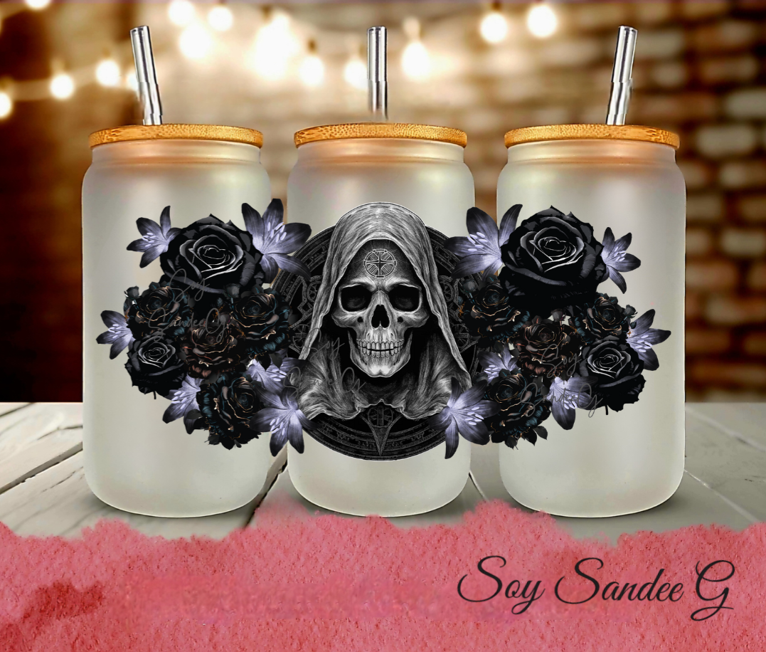 Gothic Skull &amp; Black Roses - UVDTF Wrap for cups/hard surfaces sticker