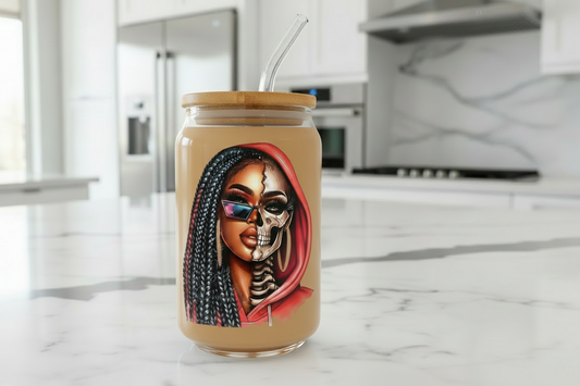 Red Hoodie Braids Skully - UVDTF Decal for cups/hard surfaces sticker