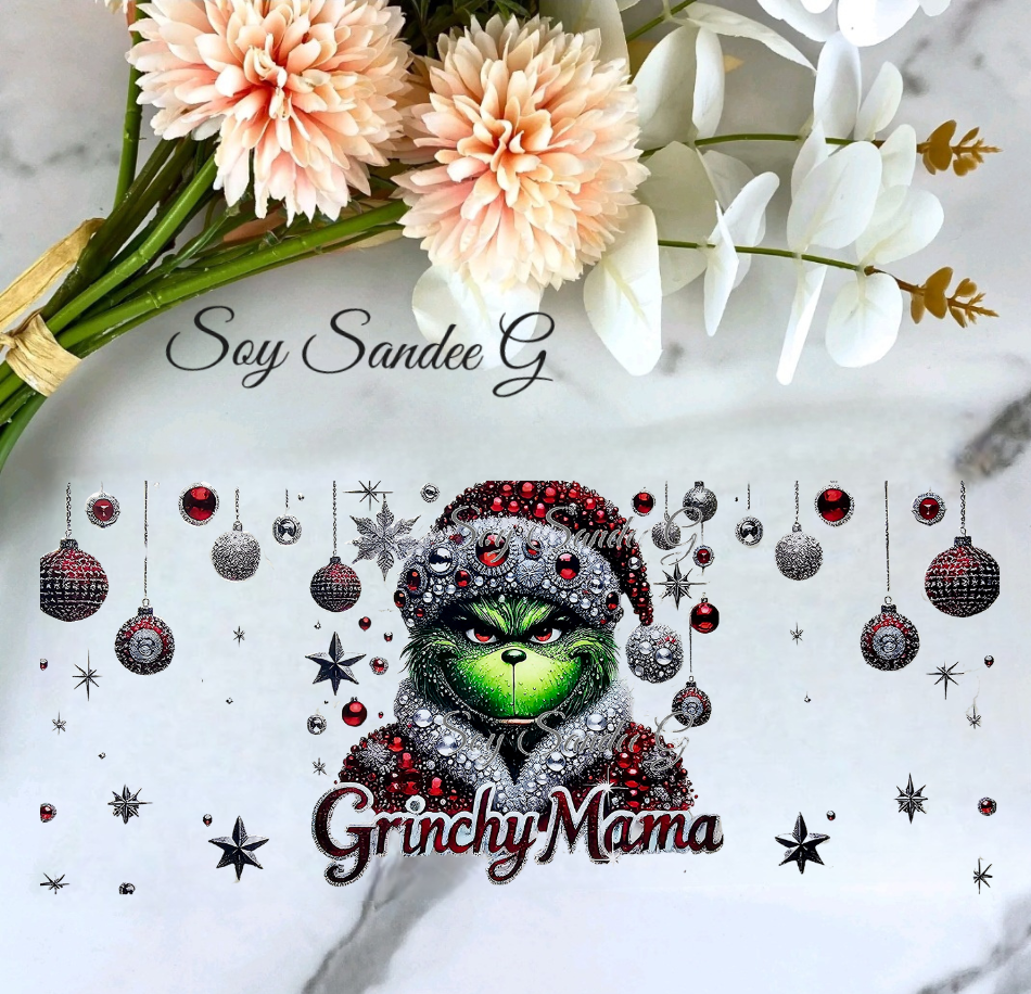 Red Glitter Grinchy Mama - UVDTF Wrap for cups/hard surfaces sticker