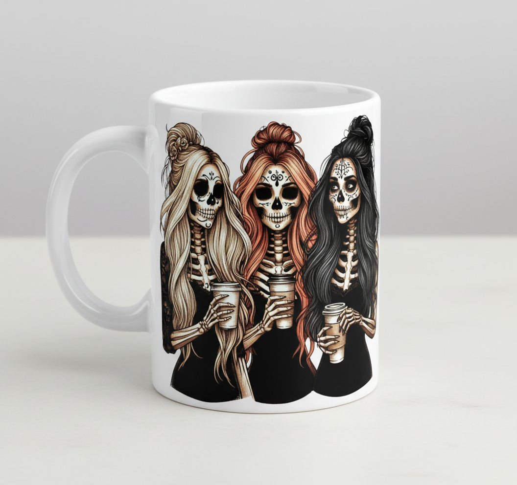 3 Skeletons & their coffees - UVDTF Decal for cups/hard surfaces sticker