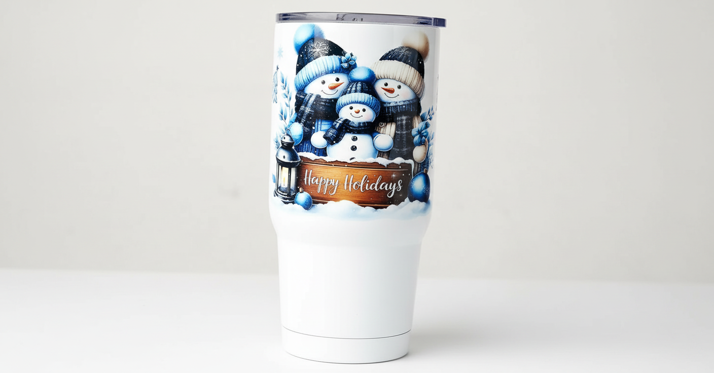 Happy Holidays Blue Snowmen - UVDTF Wrap for cups/hard surfaces sticker