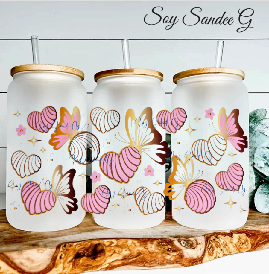 Pink & White Mexican Cookies & Gold Butterflies - UVDTF Wrap for cups/hard surfaces sticker