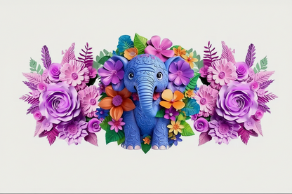 Blue Elephant & Flowers - UVDTF Wrap for cups/hard surfaces sticker