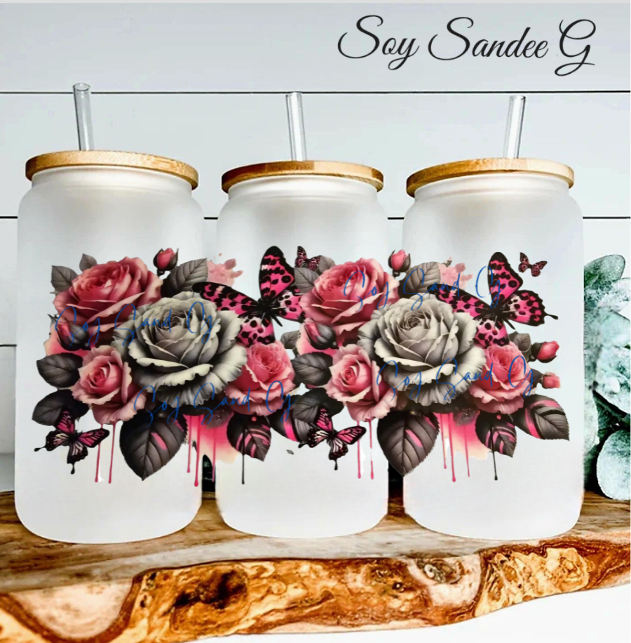 Pink & Gray Roses - UVDTF Wrap for cups/hard surfaces sticker