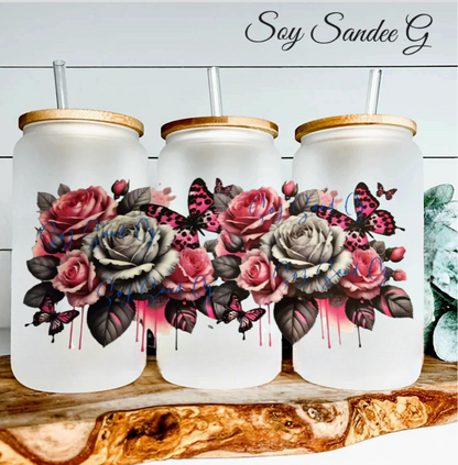 Pink & Gray Roses - UVDTF Wrap for cups/hard surfaces sticker