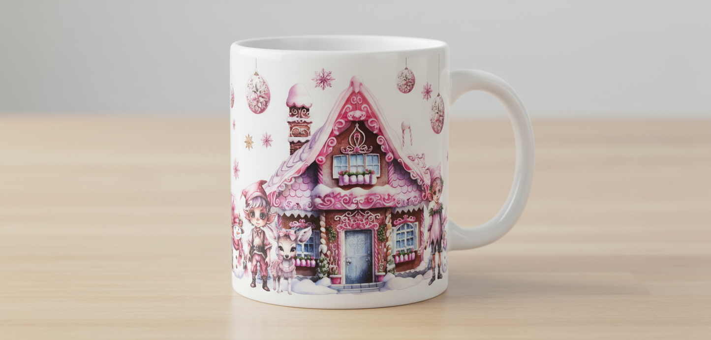 Pink Christmas Houses - UVDTF Wrap for cups/hard surfaces sticker