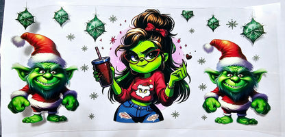 Green Girl & her Christmas Gnomes - UVDTF Wrap for cups/hard surfaces sticker