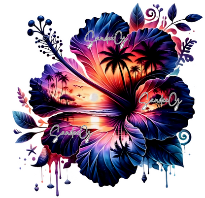 Hibiscus #5 - UVDTF Decal for cups/hard surfaces sticker