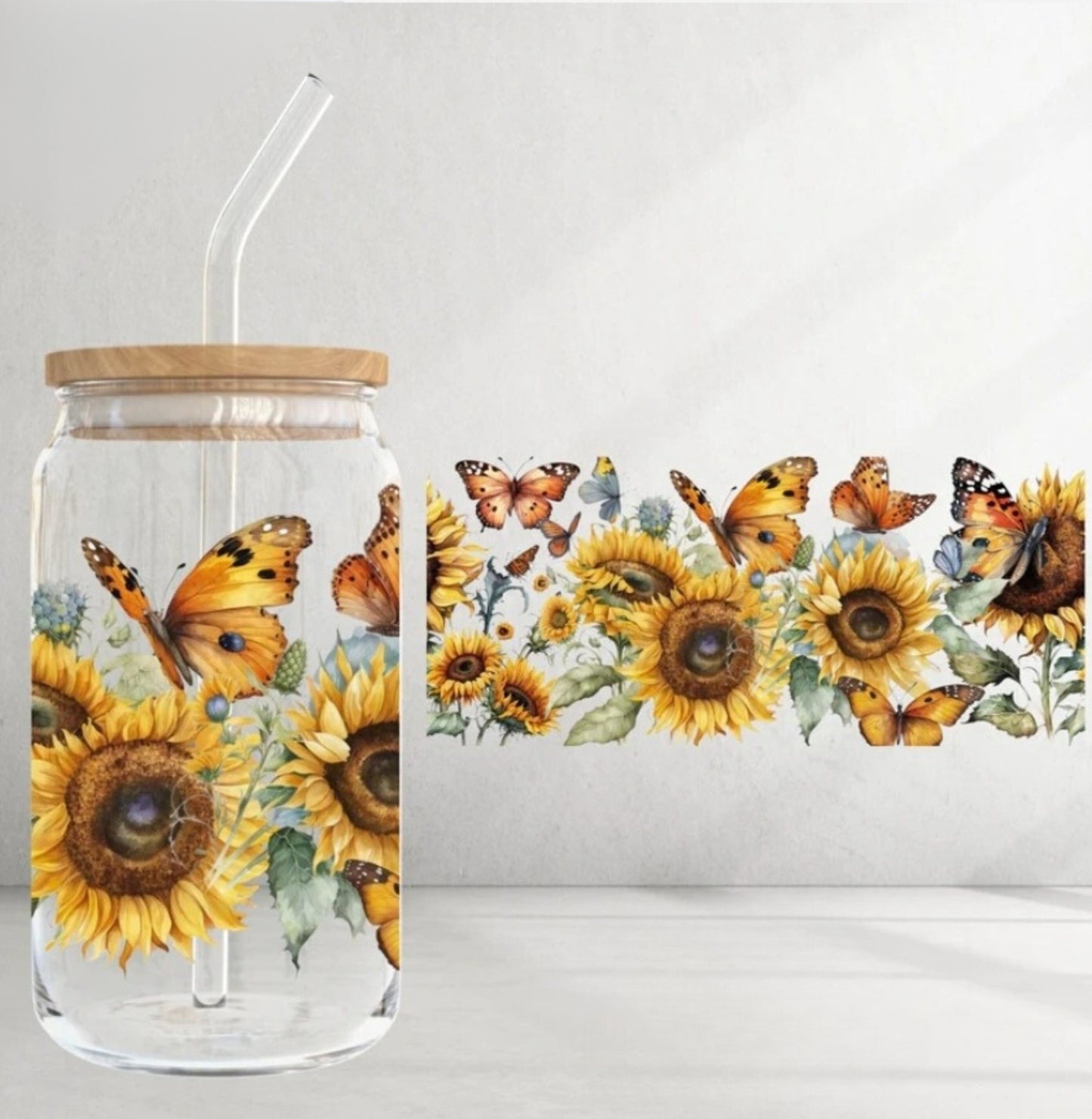 Sunflowers with butterflies UVDTF wrap