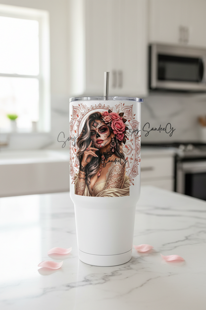 Pink Rose Skully - UVDTF wrap for cups/hard surfaces sticker