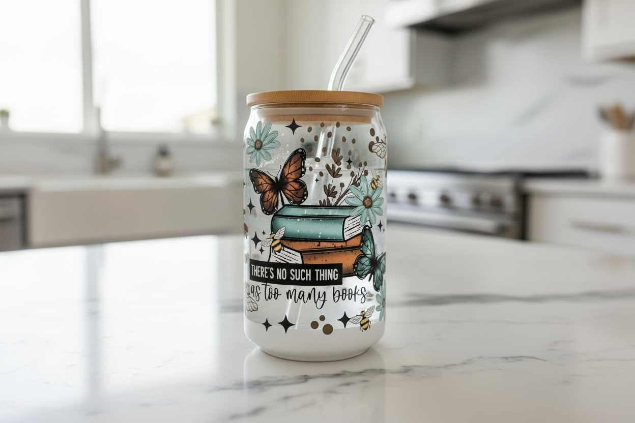Theres No Such Things as too many Books - UVDTF wrap for cups/hard surfaces sticker
