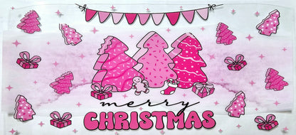 Pink Merry Christmas Trees - UVDTF Wrap for cups/hard surfaces sticker