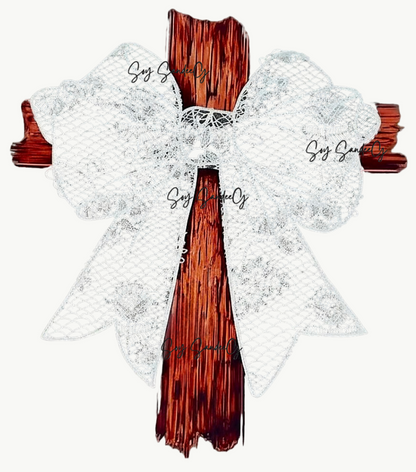 White Lace Bow Cross - UVDTF Decal for cups/hard surfaces sticker