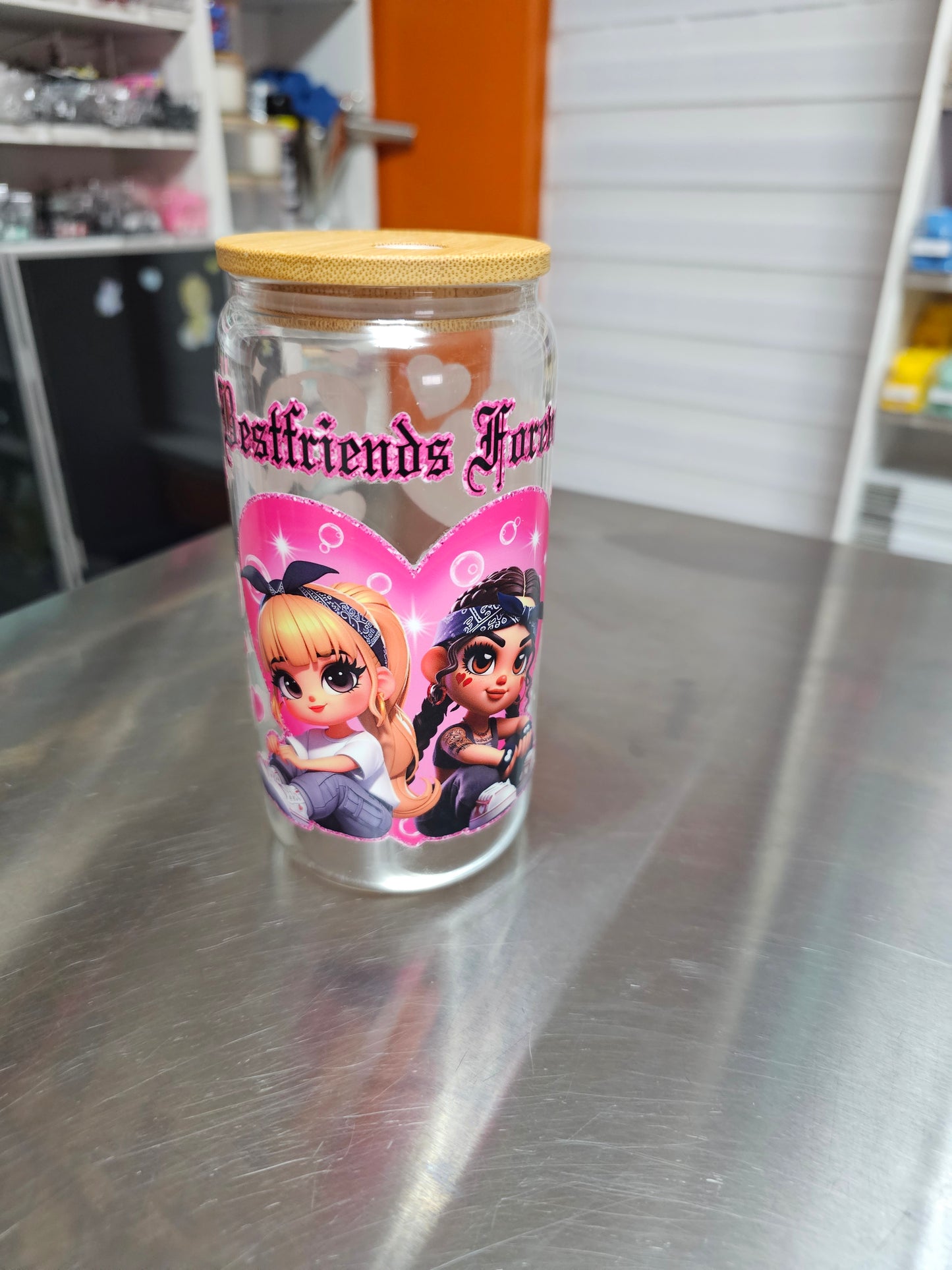 Vaso de vidrio OOPSIE de 16 oz con pajita de plástico