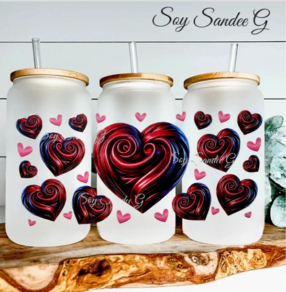 Red Metallic Hearts - UVDTF Wrap for cups/hard surfaces sticker