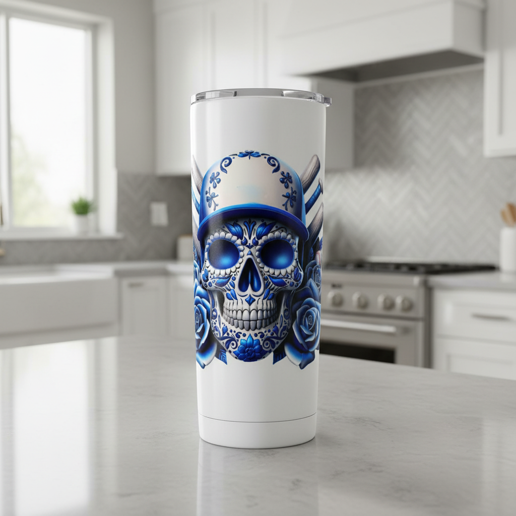 LA White with Blue Roses Skull - UVDTF Decal for cups/hard surfaces sticker
