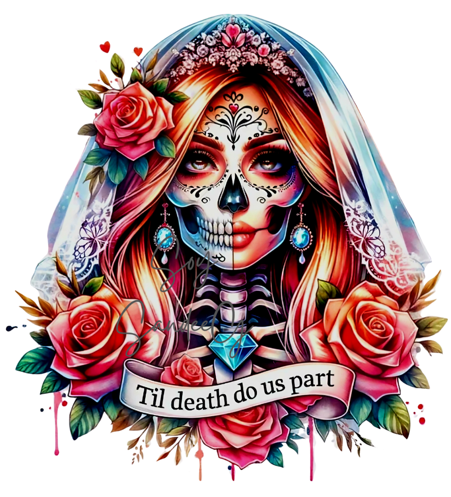 Til Death DO Us Part Skully - UVDTF Decal for cups/hard surfaces sticker