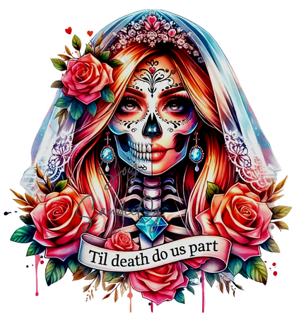 Til Death DO Us Part Skully - UVDTF Decal for cups/hard surfaces sticker