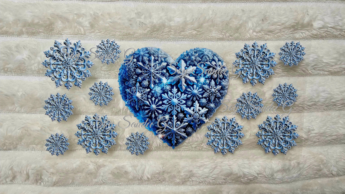 Blue Snowflake Heart - UVDTF Wrap for cups/hard surfaces sticker