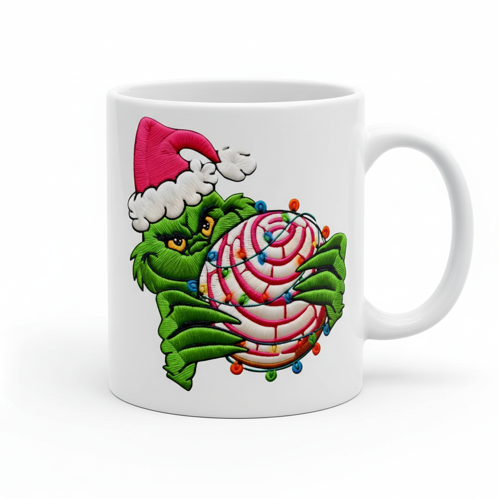 Embroidered Grinch Concha - UVDTF Decal for cups/hard surfaes sticker