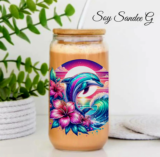 Dolphin Wave (Pink & Teal) - UVDTF Decal for cups/hard surfaces sticker