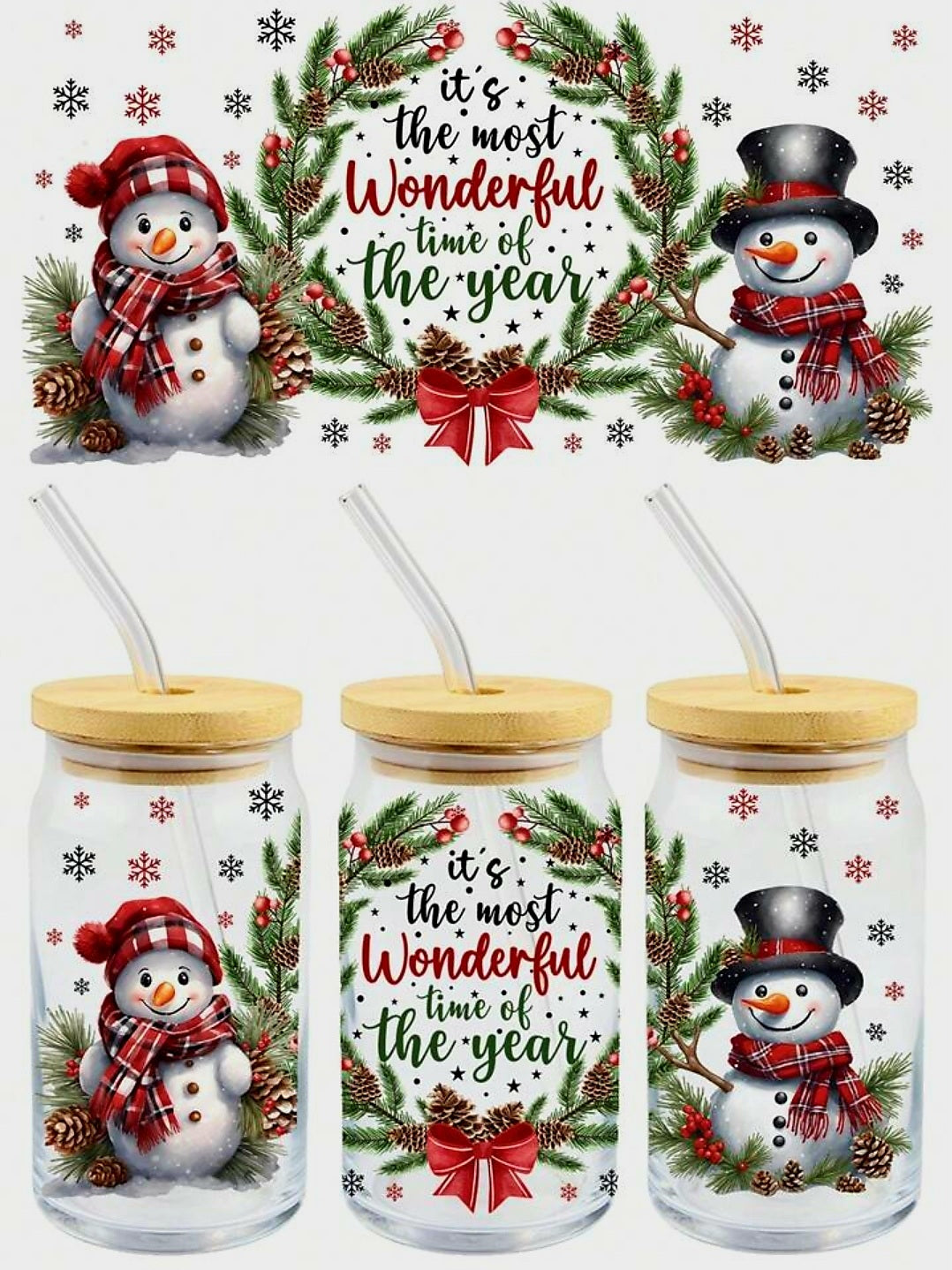 It's the Most Wonderful Time of the Year Snowmen - UVDTF Wrap for cups/hard surfaces sticker
