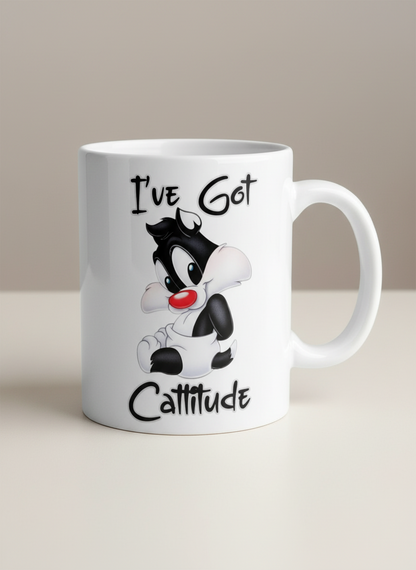 Calcomanía UVDTF con la frase "Tengo actitud felina"