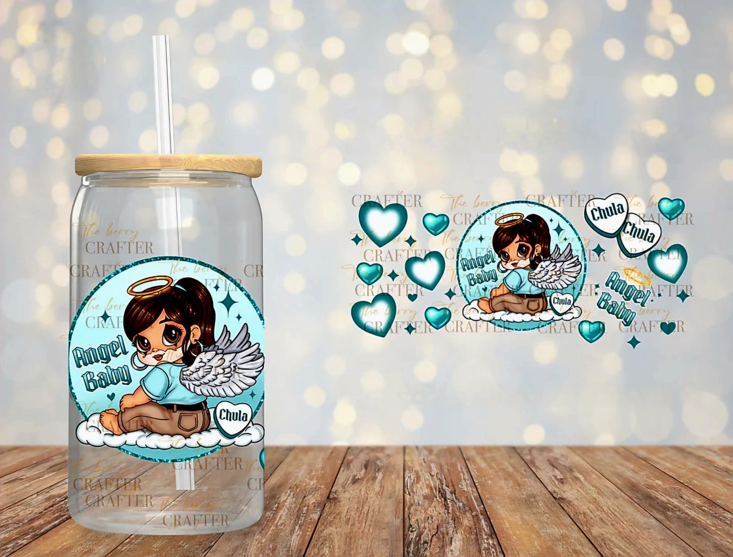Angel Baby Teal - UVDTF Wrap for cups/hars surfaces sticker