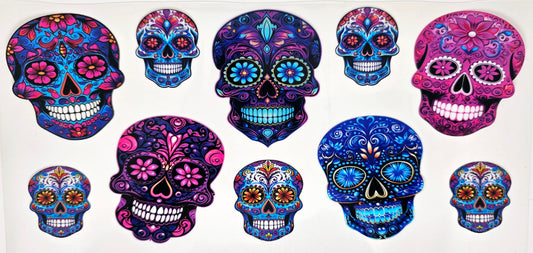 Envoltura UVDTF de calaveras coloridas