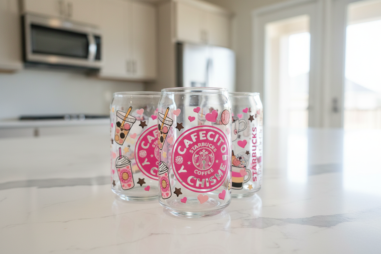 Cafecito y Chisme (Pink) - UVDTF Wrap for cups/hard surfaces sticker