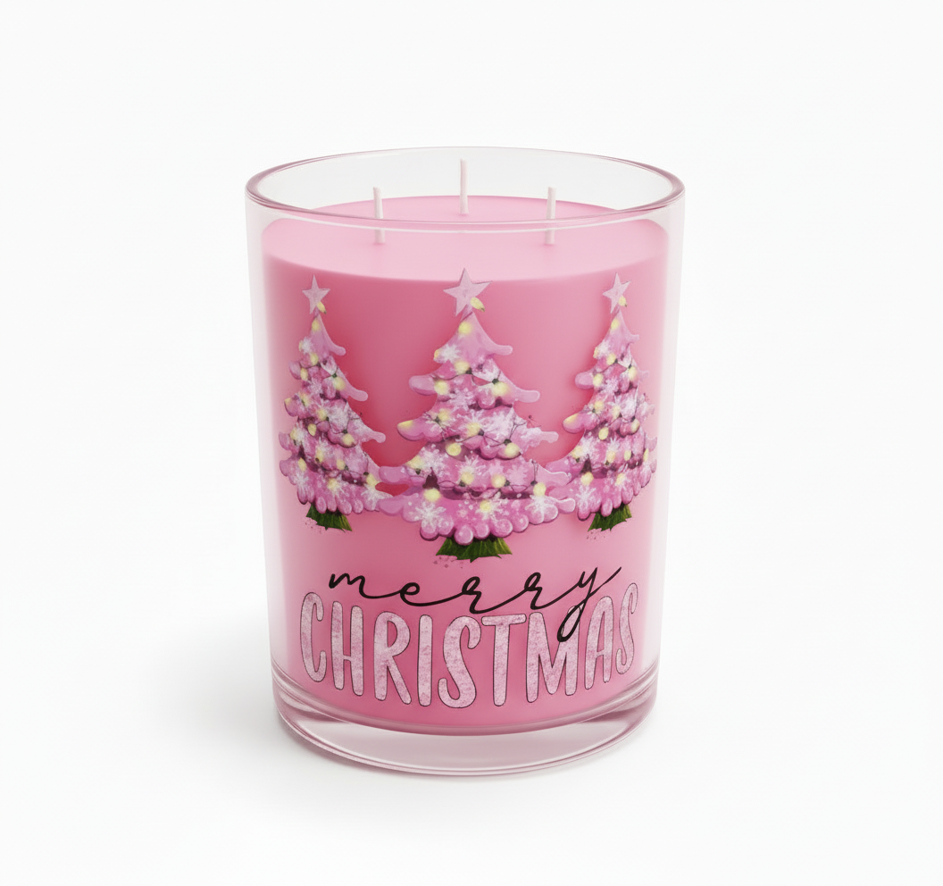 Pink Merry Christmas Trees - UVDTF Decal for cups/hard surfaces sticker