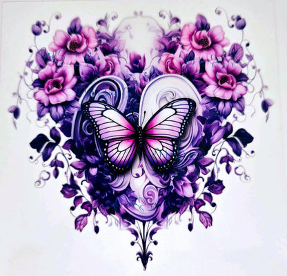 Pink Rose Heart Butterfly - UVDTF Decal for cups/hard surfaces sticker