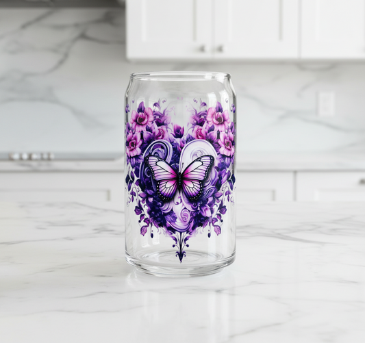 Calcomanía UVDTF con forma de mariposa y corazón de rosa rosa