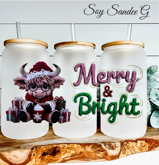 Merry & Bright Embroidered Moose - UVDTF Wrap for cups/hard surfaces sticker