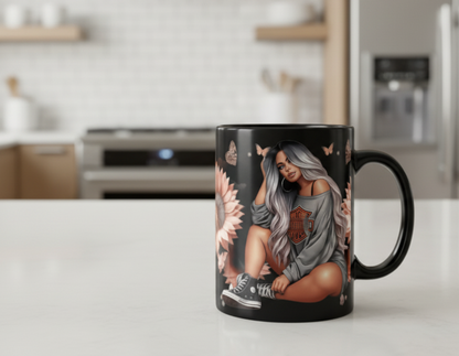 Brown Butterflies & Sunflowers Motorcycle Diva - UVDTF Wrap for cups/hard surfaces sticker