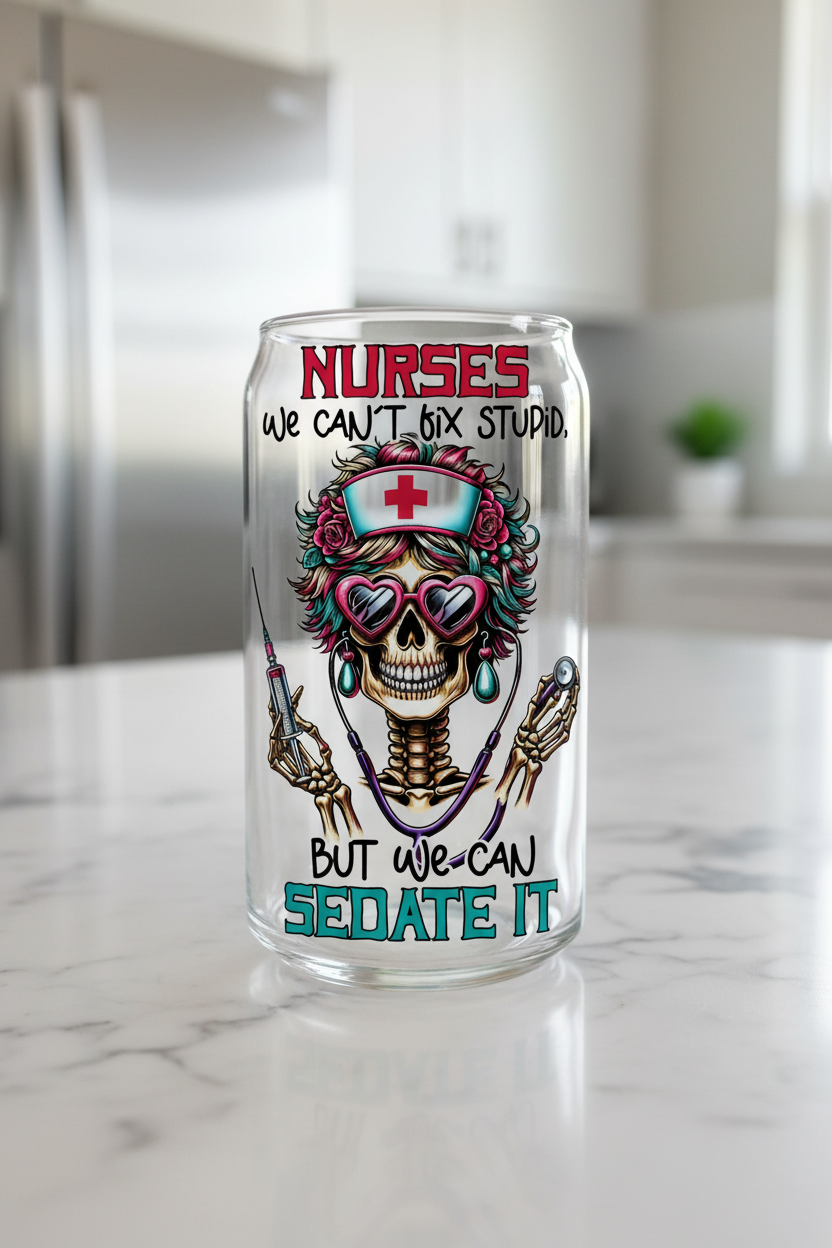 Nurses We Can't Fix Stupid Skeleton - UVDTF Decal for cups/hard surfaces sticker