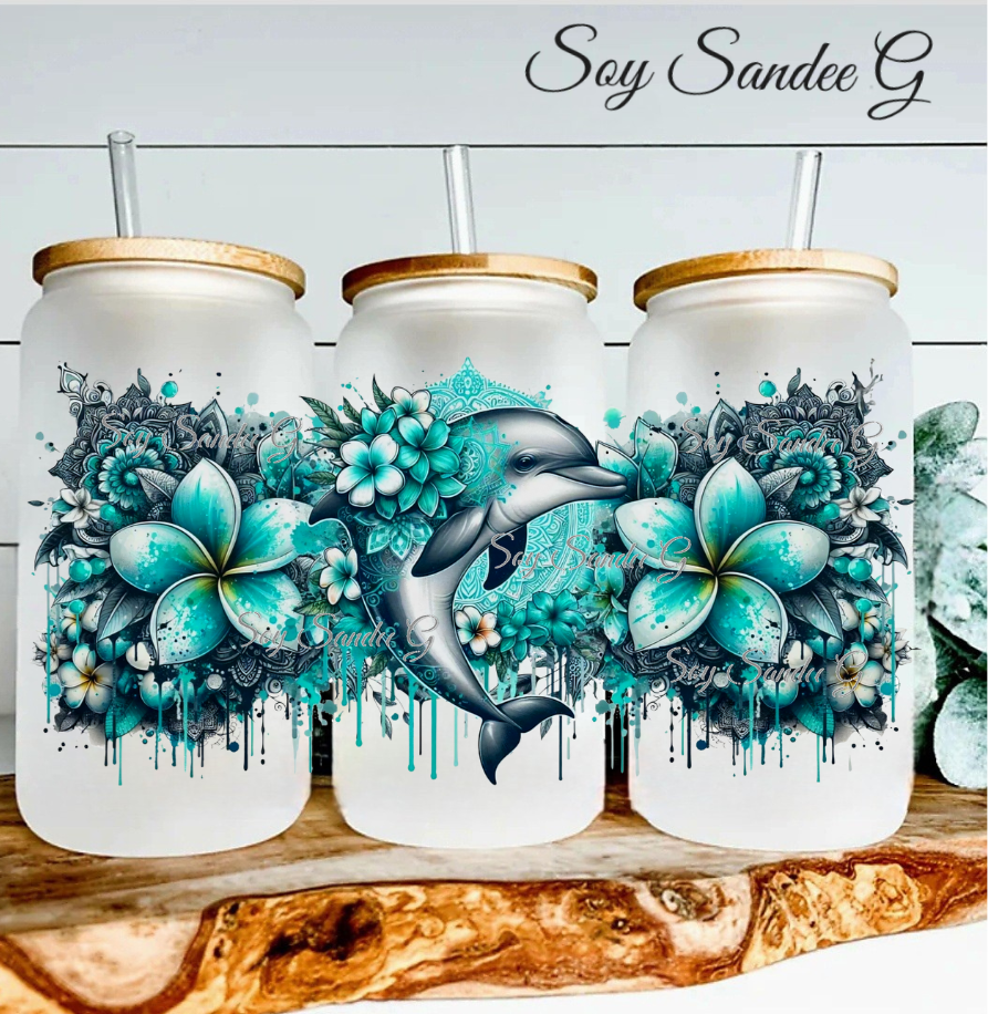 Teal Dolphin - UVDTF Wrap for cups/hard surfaces sticker