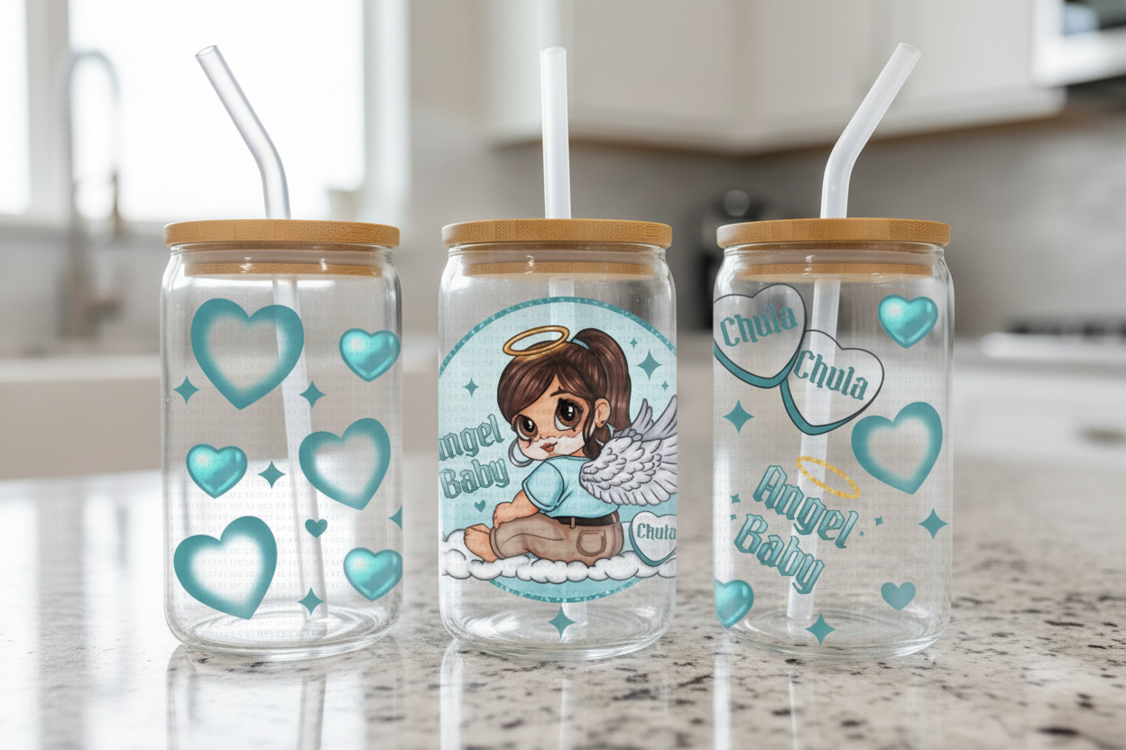 Angel Baby Teal - UVDTF Wrap for cups/hars surfaces sticker