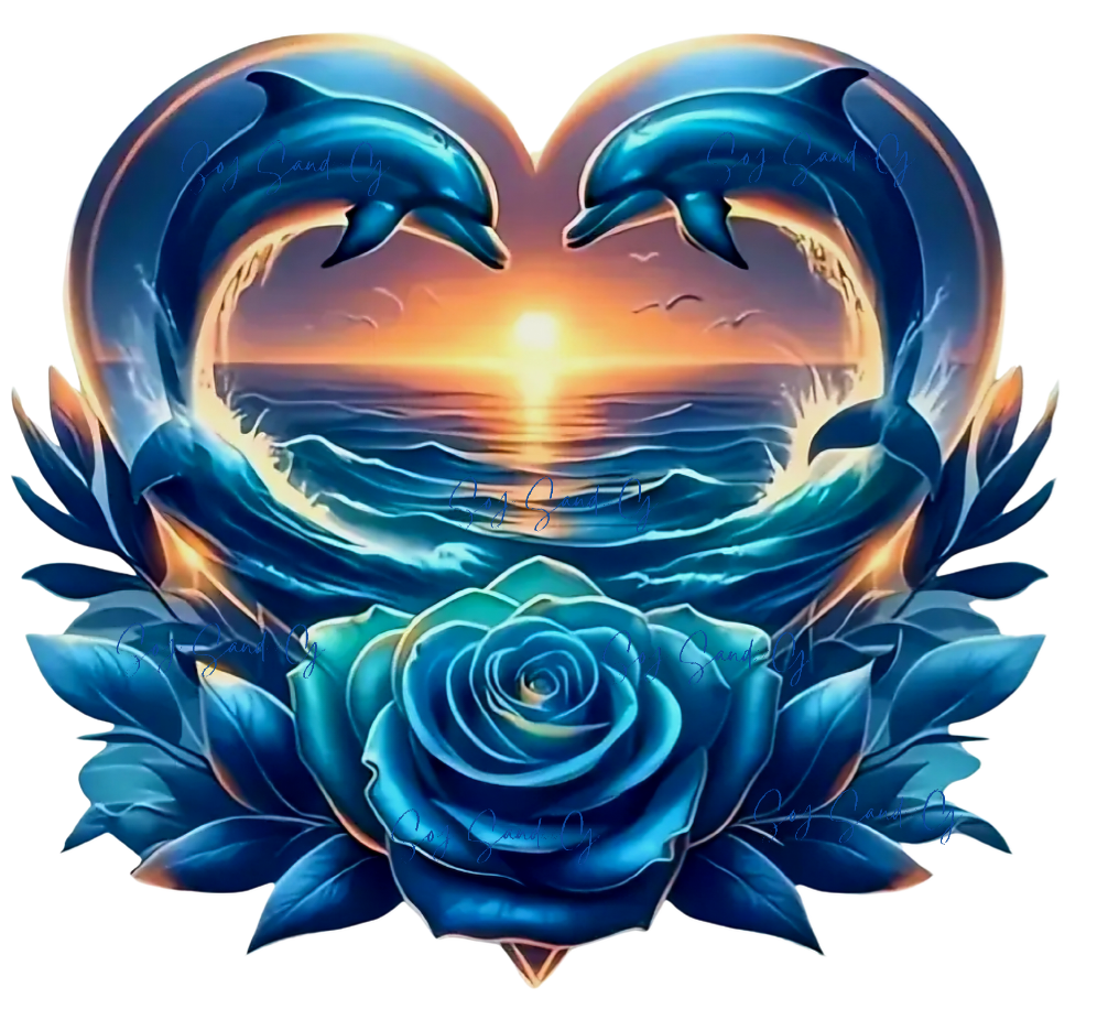 Blue Dolphins Heart - UVDTF Decal