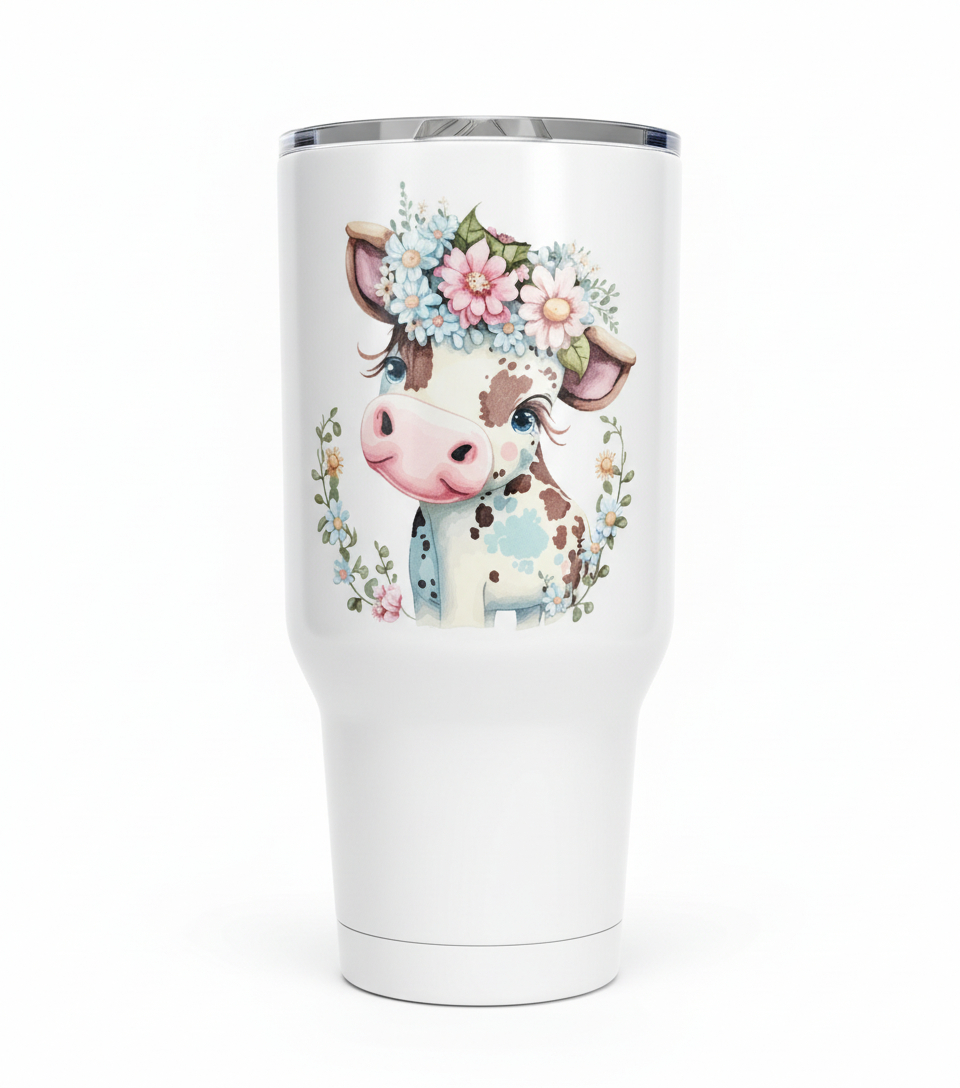 Calcomanía UVDTF de vaca con flores