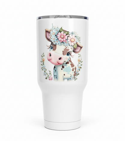 Calcomanía UVDTF de vaca con flores