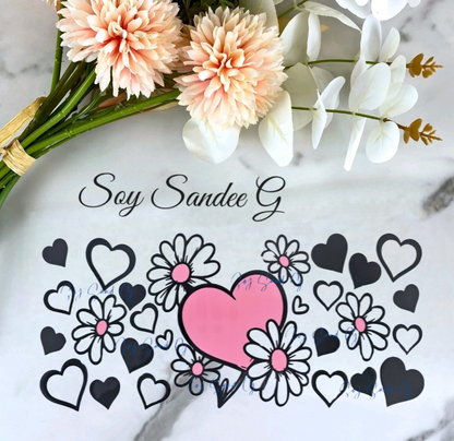 Manta UVDTF de corazones y margaritas